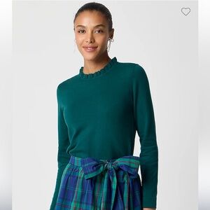 J. Crew Academia Green Ruffled‎ Crew Neck Sweater